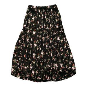 NWT Vince Camuto Ladies Detailed Pull On Pleated Midi Skirt - Black Floral